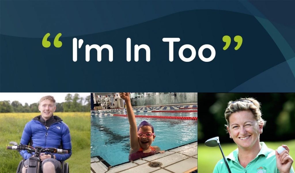 I'm In Too logo with three pictures of a cyclist, swimmer and golfer