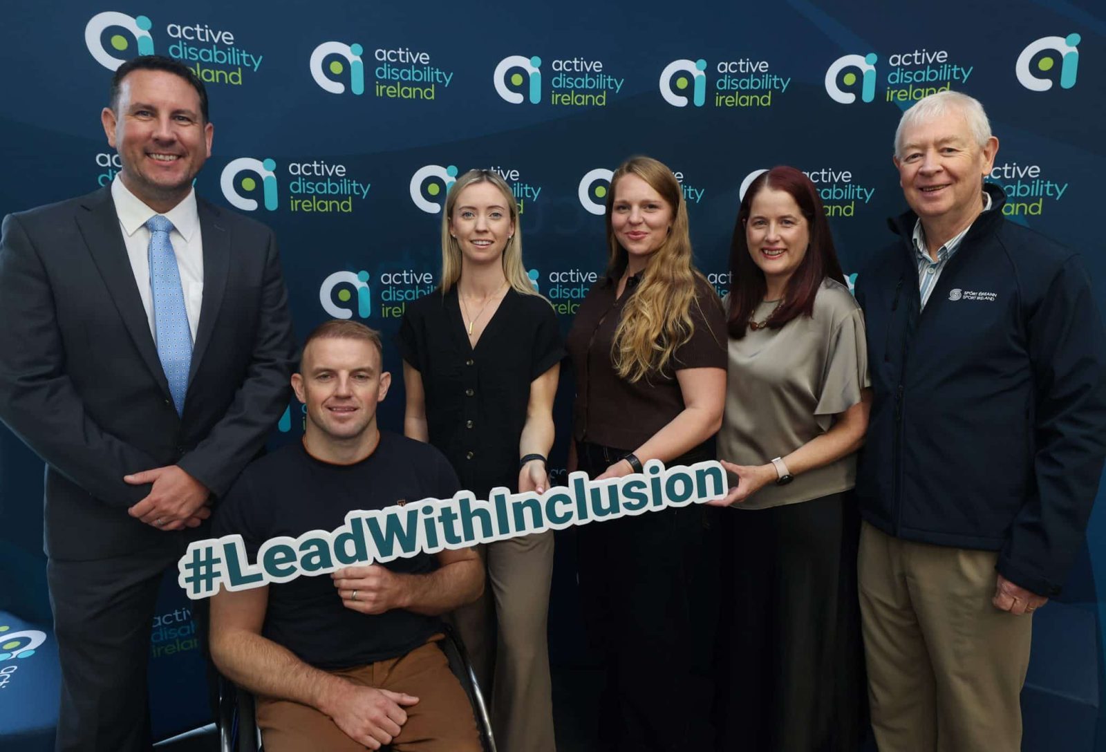 Brian O'Callaghan, Active Disability Ireland Chairperson, Active Disability Ireland team; Patrick Monahan, Stephanie MacSweeney, Anna O'Connor, CEO Brenda O'Donnell and Sport Ireland's Declan O'Leary